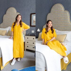 Lake Women Size M Yellow Gauze Caftan Muslin Lounge Maxi Dress Resort Vacation